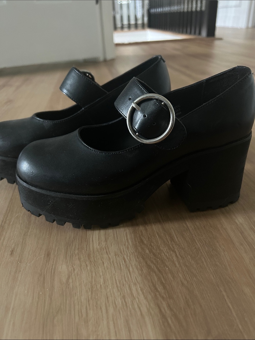 Current Mood Black Chunky Mary Jane Platforms with Silver Buckle - Picture 2 of 5